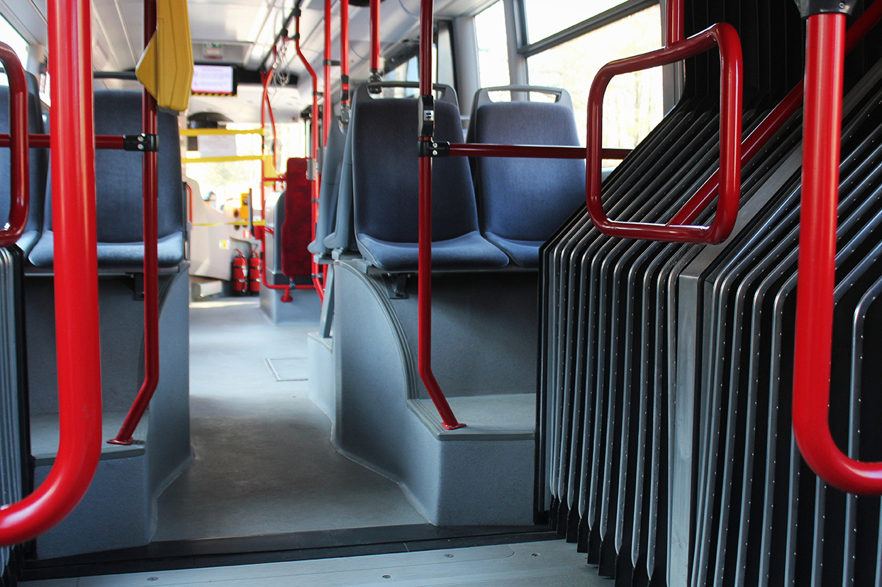 Empty seats in a city bus. Coronavirus impact